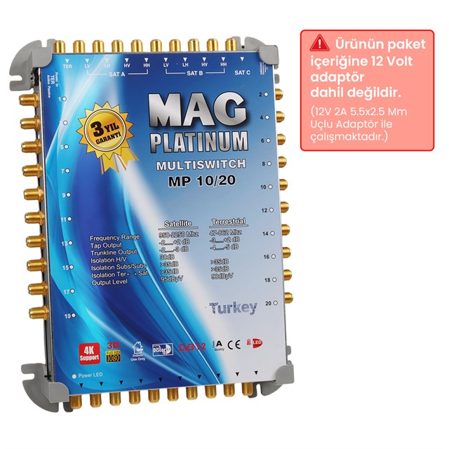 MAG Platinum MP 10/20 Multiswitch - 10 Giriş 20 Çıkışlı Merkezi Uydu Santrali Hybrid 4K Ve 3D Destekli