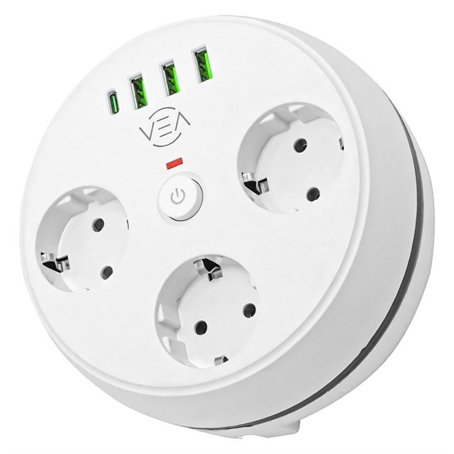 Vea VE-26583 3'LÜ 1.5 Metre Kablolu 3 USB / TYPE-C Girişli Akım Korumalı Grup Priz