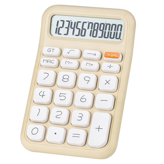 Powermaster PM-25409 Krem Renk 12 Haneli LCD Ekranlı Masaüstü Hesap Makinesi - Pastel Serisi
