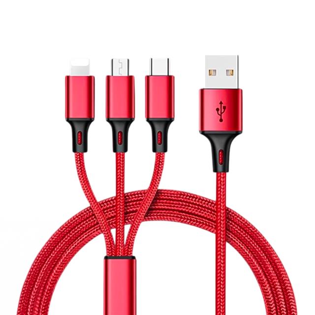 Powermaster PM-26336 3 IN 1 Kırmızı 1.2 Metre Şarj Kablosu