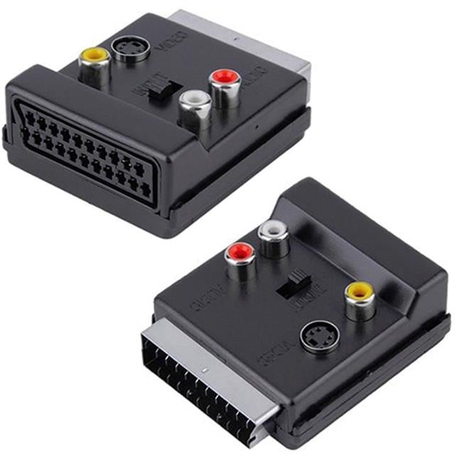 Powermaster Scart Erkek Dişi - Rca - S-Video Anahtarlı Çift Yönlü AV Görüntü Ses Çevirici Adaptör (21 Pin)