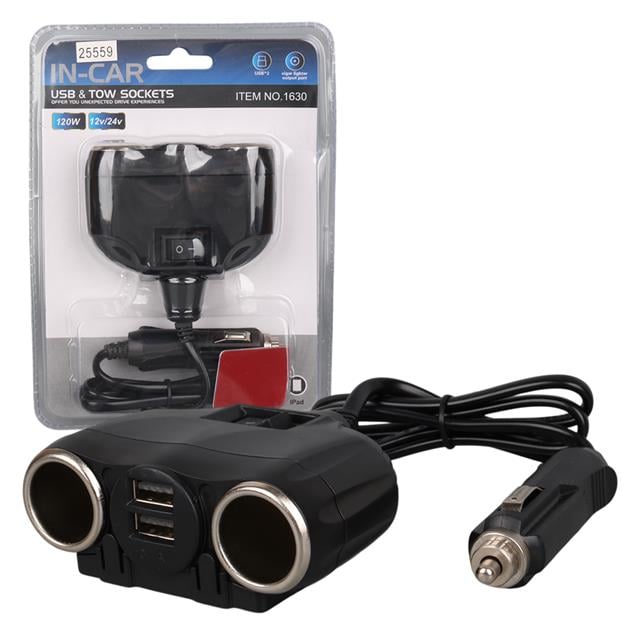 Olesson 1630 12-24V Çift USB Girişli 120W 80Cm Kablolu 2'LI Araç Çakmak Çoklayıcı